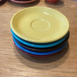 5 Fiestaware saucers multi colored